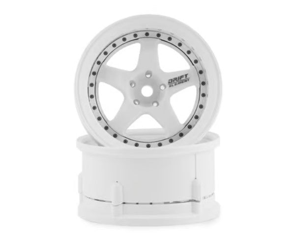 DS Racing Drift Element 5 Spoke Drift Wheels (Triple White w/Black Rivets) (2) (Adjustable Offset) w/12mm Hex