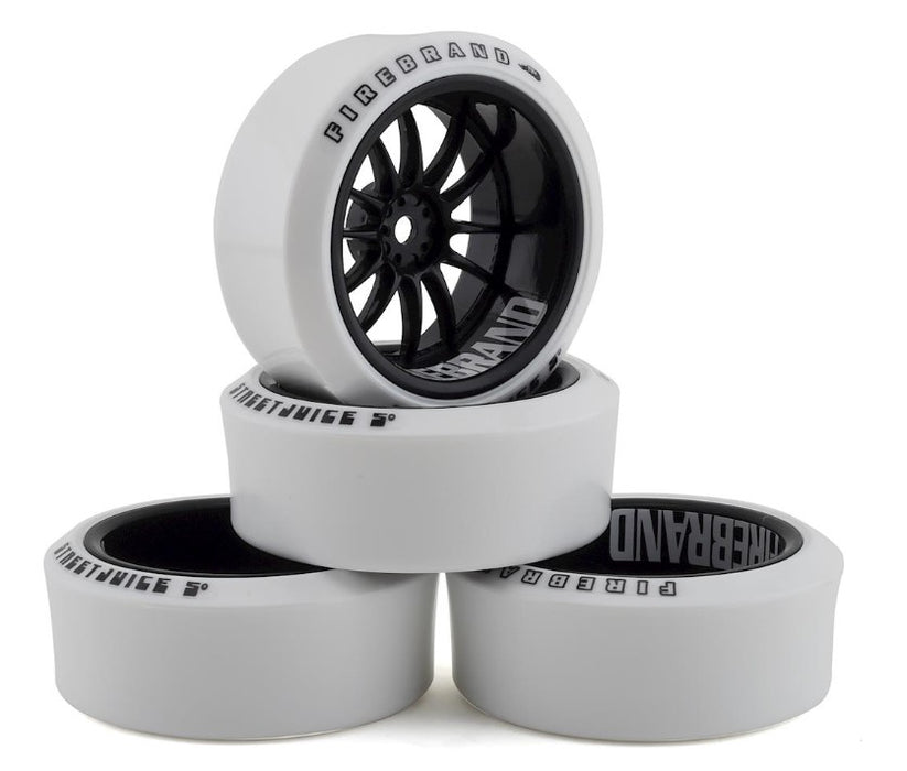 Firebrand RC Char XDR9 5° Pre-Mounted Slick Drift Tires (4) (Black/White) w/Blizzard Tires, 12mm Hex & 9mm Offset